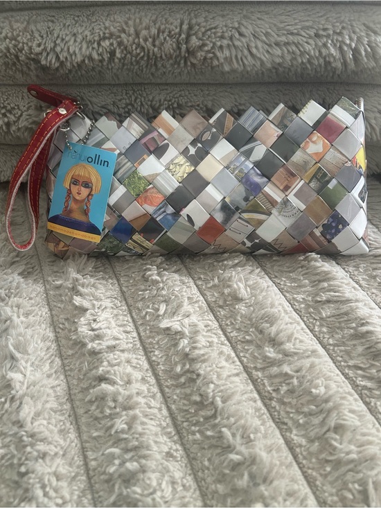 Nahui Ollin Handbags - Nahui Ollin Recycled Magazine Woven Wristlet Clutch Handmade Eco Bag NWT